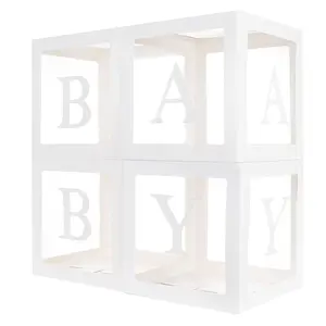 Baby Boxes With 12 Letters For Baby Shower, Baby Shower Decorations For Boy Or Girl, 4 Pcs Transparent Balloon Boxes Clear Blocks For 1St Birthday, Gender Reveal Party Supplies Background