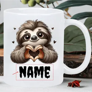 Personalized Sloth Coffee Mug Double-Sided Colorful Ceramic Cup, Cute Heart-Shaped Design, Suitable for Adults and Coffee Enthusiasts as a Birthday Gift, Coffee Bar Accessories