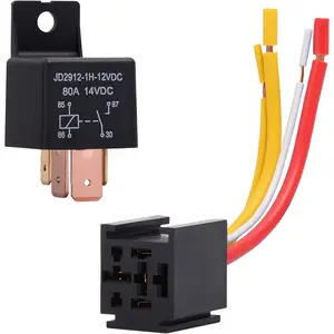 4-Pin Relay With Harness -    Heavy Duty 80A 12V On/Off Normally Open SPST Socket Plug 4 Wire Automotive Model JD2912-1H-12VDC 80A 14VDC, Pack of 1