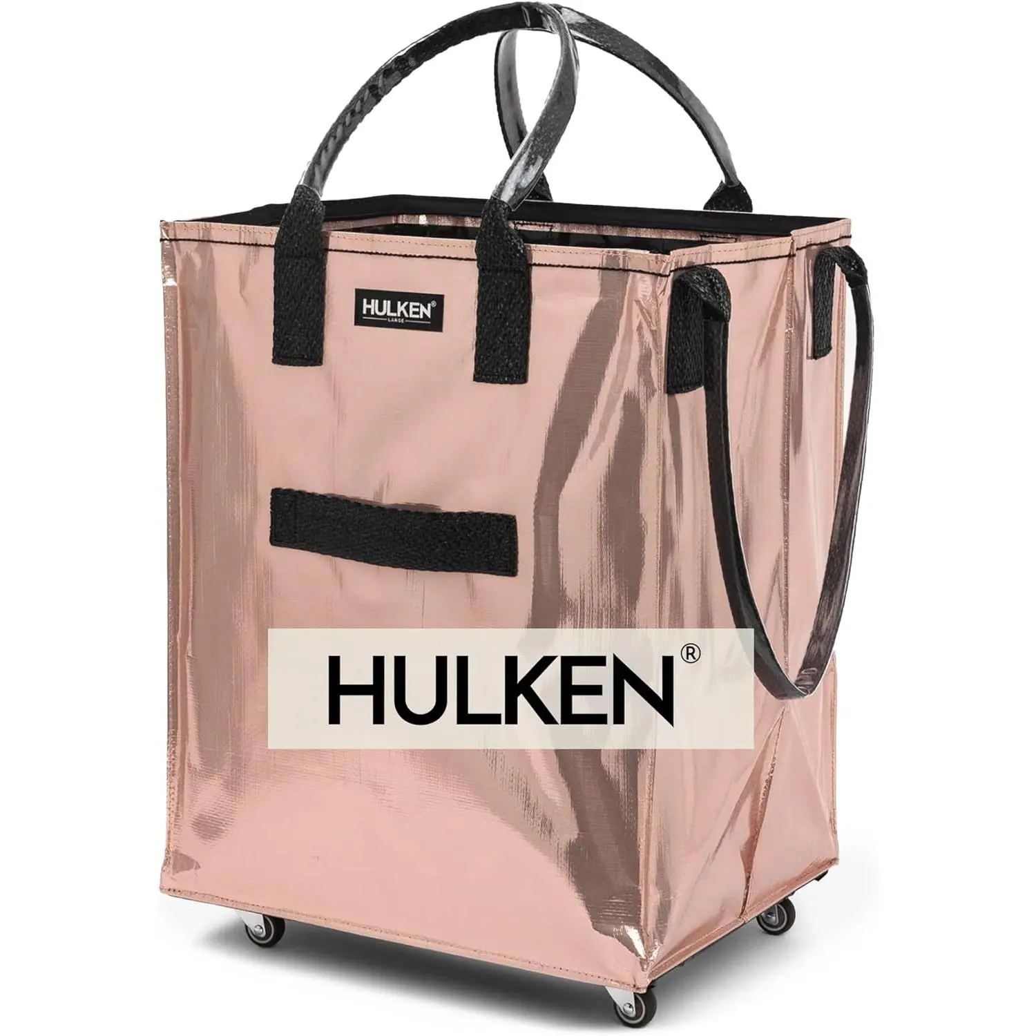 Hulken Rose Gold Rolling Grocery Bag - Reusable, Wheeled, Zipper Closure, Lightweight, Unbreakable Handles, Folds Flat, Holds Up to 66 lb