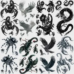 8 Waterproof Temporary Tattoo Stickers, Realistic Dark Style Scorpion Spider Eagle Dragon Body Art, Arm Fake Tattoos for Men Women Party Halloween Gift