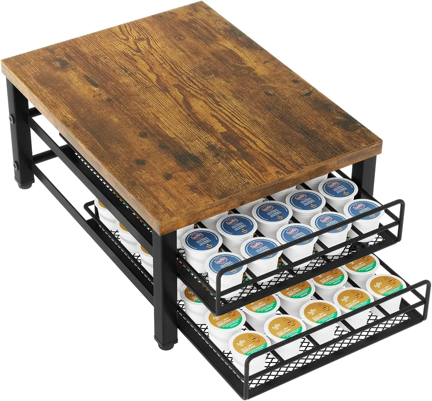 2-Tier Coffee Pod Drawer Holder for K Cup, Capsule Pods Storage Organizer, Compact Under Coffee Pot Storage Drawer, Slim Home Kitchen Counter Organizer TCJ002H
