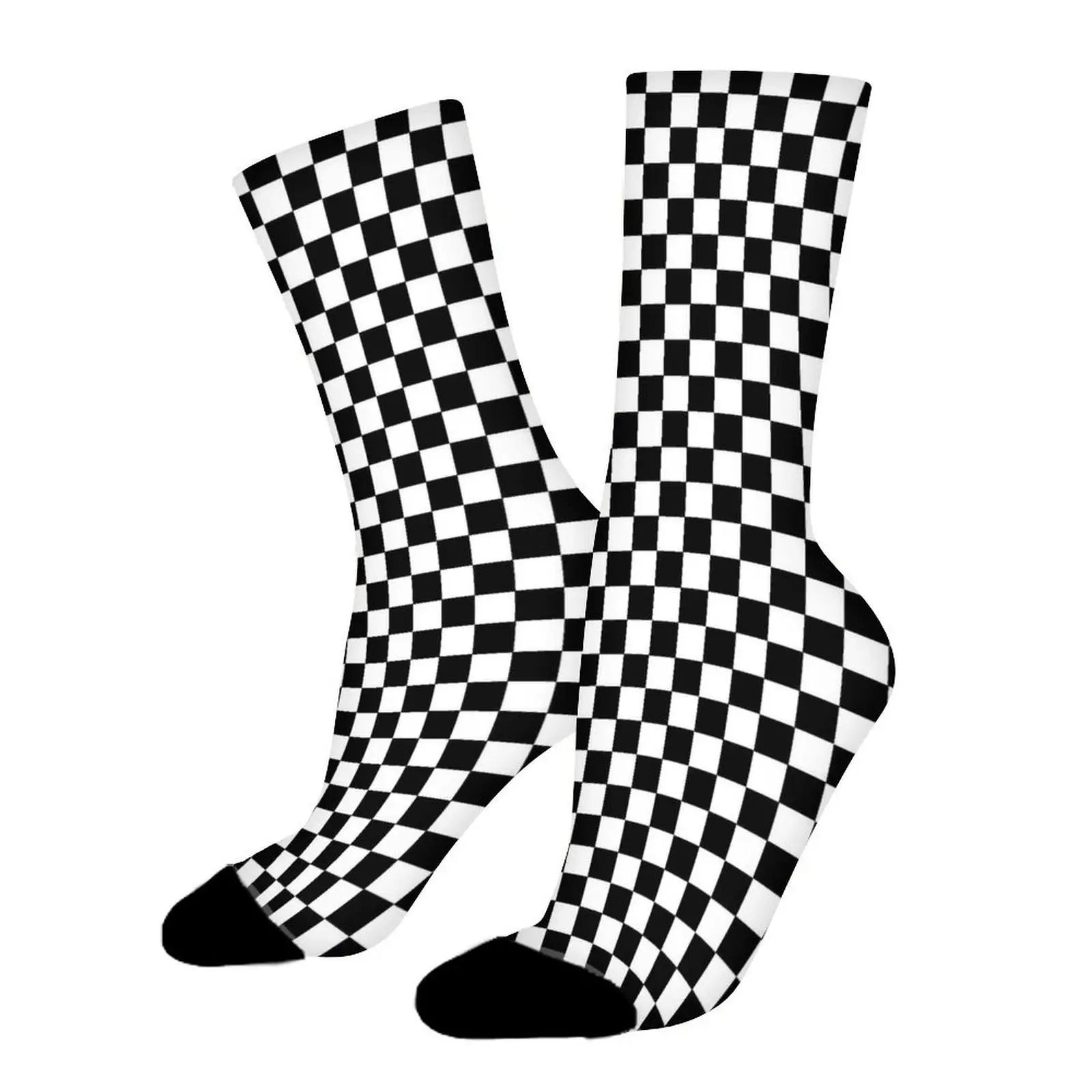 Black White Checkered Crew Socks Classic Chessboard Plaid Pattern Trendy Fashion Comfortable Elastic Breathable Daily Casual Socks Unisex 1 Pair