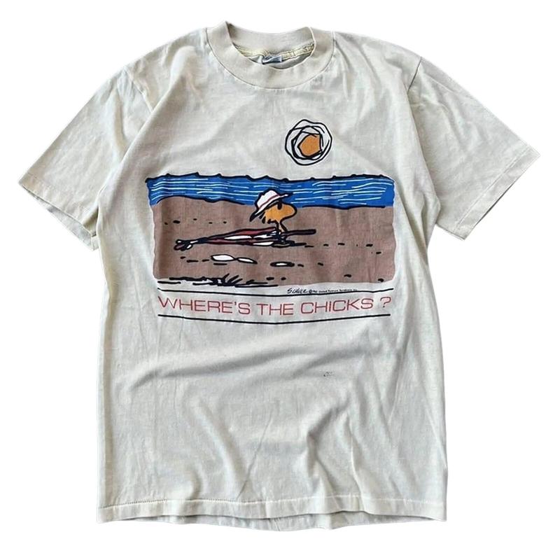 Woodstock Peanuts Schulz T-Shirt, Wheres The Chicks Single Stitch T-shirt, Cotton Unisex T-shirt