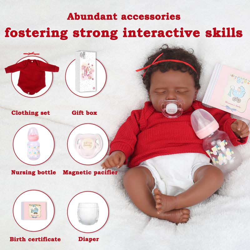 [WOOROY] Reborn Baby Doll - 20 In Black & Brown Skin & African American Skin Doll Rosalie, Soft Cloth Body, Short Curly Hair, Birthday & Christmas Gift for Kids 3+ Reborndolls