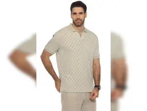 Men's Premium Stylish Knit Checkered Textured Polo Shirt