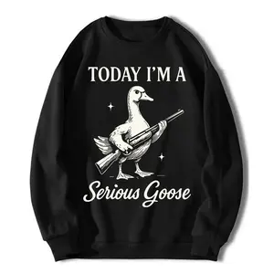 [100% Cotton] Graphic Tee With Serious Goose Print, Merging Quirky Animal Art And Funny Slogan, A Standout Casual Wear T-Shirt For Men And Women