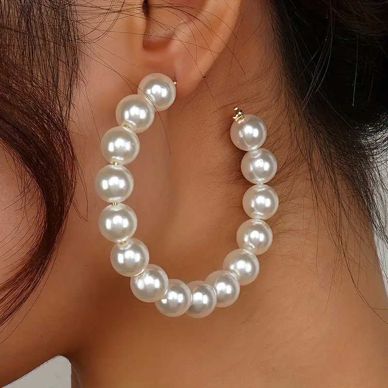 Vintage Floral Imitation Pearl Hoop Earrings, Stylish Bridesmaid Jewelry for Women, Elegant Earring Set for Wedding Parties, Hoop Shape Earrings