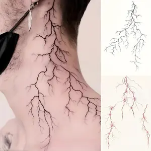 BAGHPBM Large Gothic Dark Temporary Tattoo Sticker with Lightning Bolt & black-red design - Waterproof for  /Juice-Based Body - Men & Women - Dark Aesthetic Line Art for Parties, Festivals, Events - Long-Lasting Wear