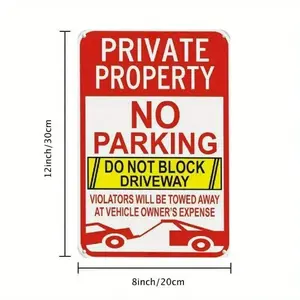 Aluminum No Parking Sign Private Property Do Not Block Driveway Violators Towed at Vehicle Owner Expense