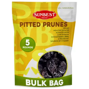 Jumbo Pitted Prunes from Sunbest Natural – 5 Pound Bulk Bag (80 oz) – Perfect Dried Fruit for Digestive Support, Juicy & Nutrient-Rich Dried Prunes – High in Fiber & Antioxidants – Kosher Certified Dried Plums for Snacking & Cooking
