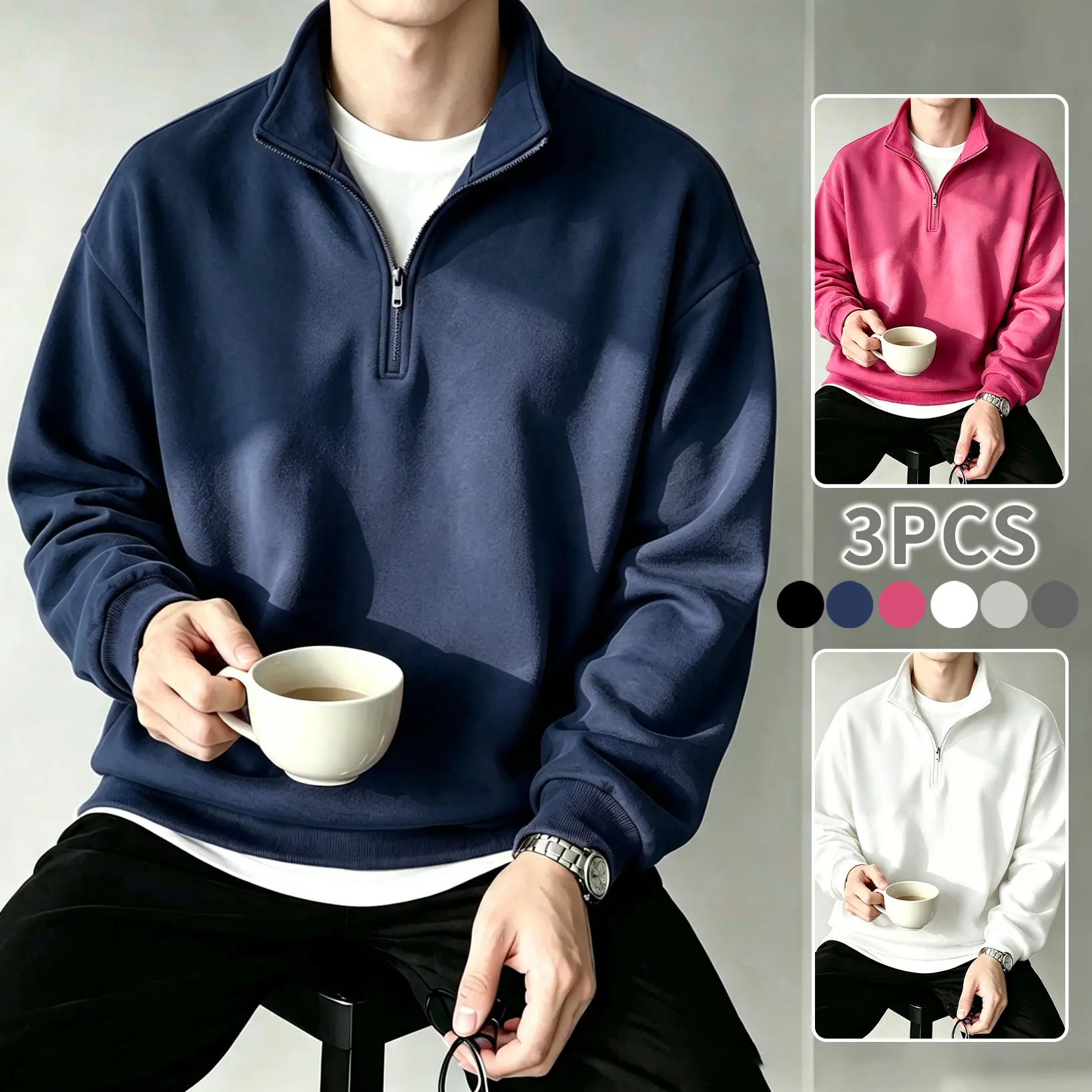 Navy blue + rose red + white