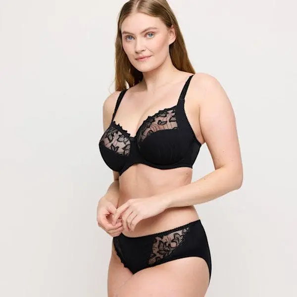 Women's Prima Donna Deauville Underwire Bra - Polyester-Cotton Fabric, Embroidery Design, Optimal Fit & Matching - Black, F/G/H Cups