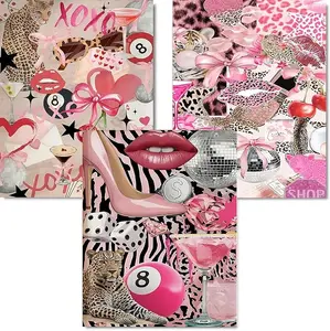 5D DIY Full Drill Diamond Painting Kit Pink Leopard Print Disco Ball 3-Piece Set Y2K Aesthetic Art Craft for Adults Home Wall Decor Hand Embroidered Embroidery Design Cross Stitch Kit Handicraft