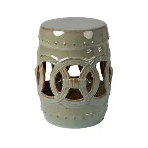 Well Traveled Living Large Medallion Ceramic Indoor/Outdoor Garden Stool/Table in Olive Jade Green