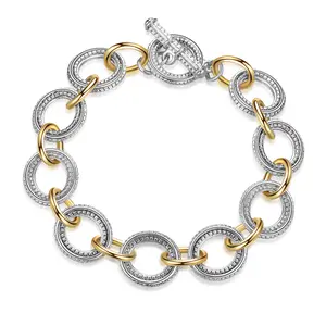 Mytys Chunky Chain Link Bracelet Two-Tone Mixed Metal Textured Toggle Clasp Statement Cable Bangle Bracelet Fashion Jewelry for Women