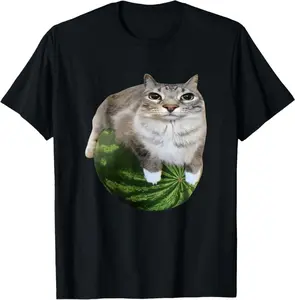 Watermelon Cat Silly Cat Meme T-Shirt 100% Cotton