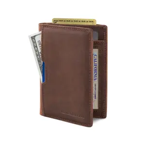 Travel Wallet RFID Blocking Bifold Slim Genuine Leather Thin Minimalist Front Pocket Wallets for Men Billfold - Texas Brown 5.0