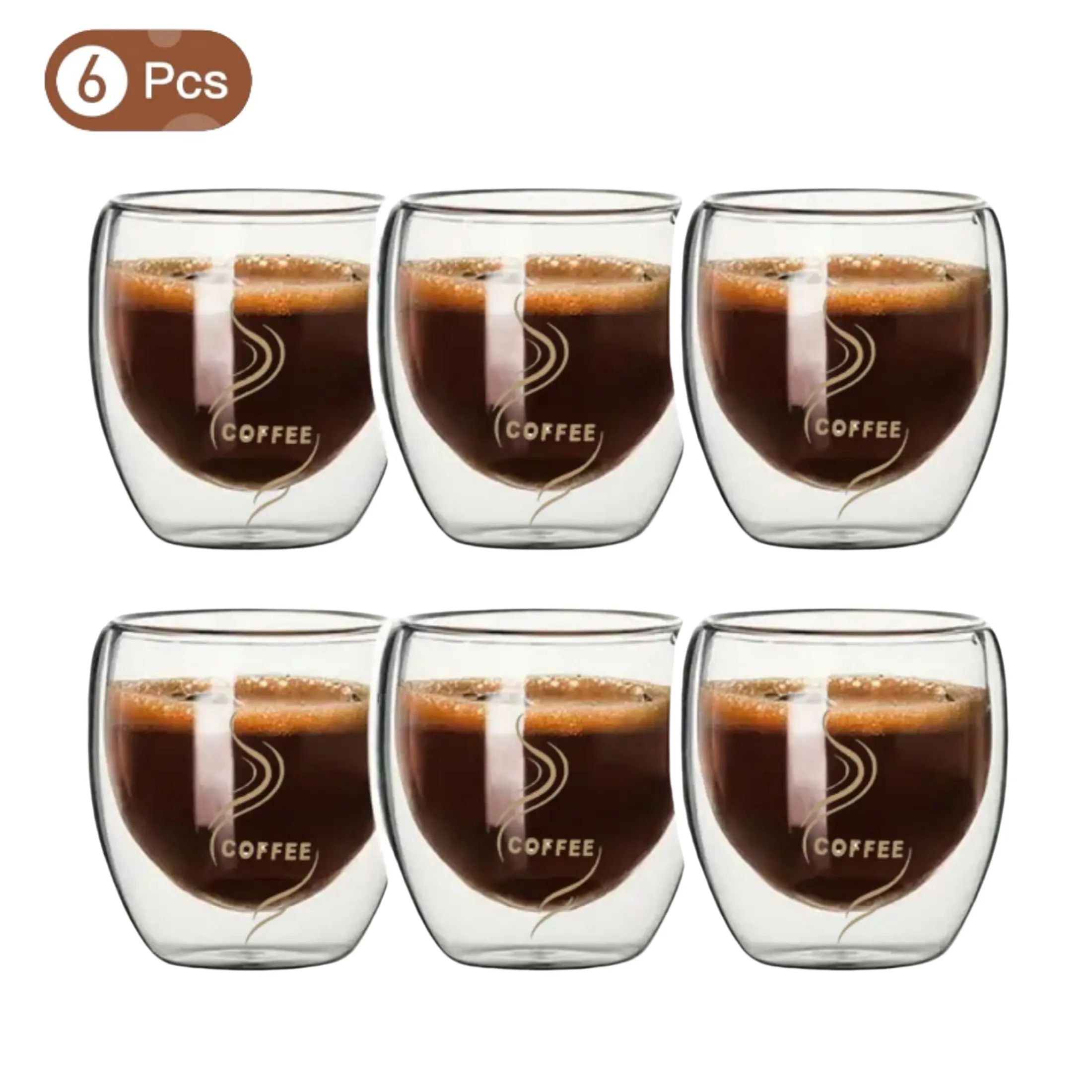 1-2-6 pack 2.8ozl double-walled handleless glass coffee cup, espresso cup, tea cup, Drinkware with gold lettering. Insulated coffee cup, high borosilicate glass. PBA-free. Suitable for espresso, iced Americano, tea. Coffee machine supplies, kitche