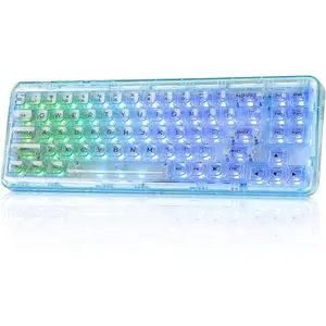 X71  Hot Swappable Transparent Mechanical Keyboard with Clear Keycaps, 68% Layout, BT5.0/2.4G/USB-C Gasket Mount  RGB Backlit for Windows/( Ice ,Cyan)
