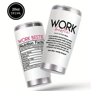 Work Bestie Design Coffee Cup, 20oz Stainless Steel Insulated Tumbler with Lid & Straw, Beverage Container & Kitchen Storage, Travel Mug, Summer Water Bottle, Spring Drinkware, Ideal Gift for Birthday, Easter, Parties, Holiday, Camping, Home, Office