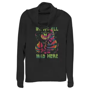 Junior's Alice in Wonderland Rainbow Cheshire Cowl Neck Sweatshirt