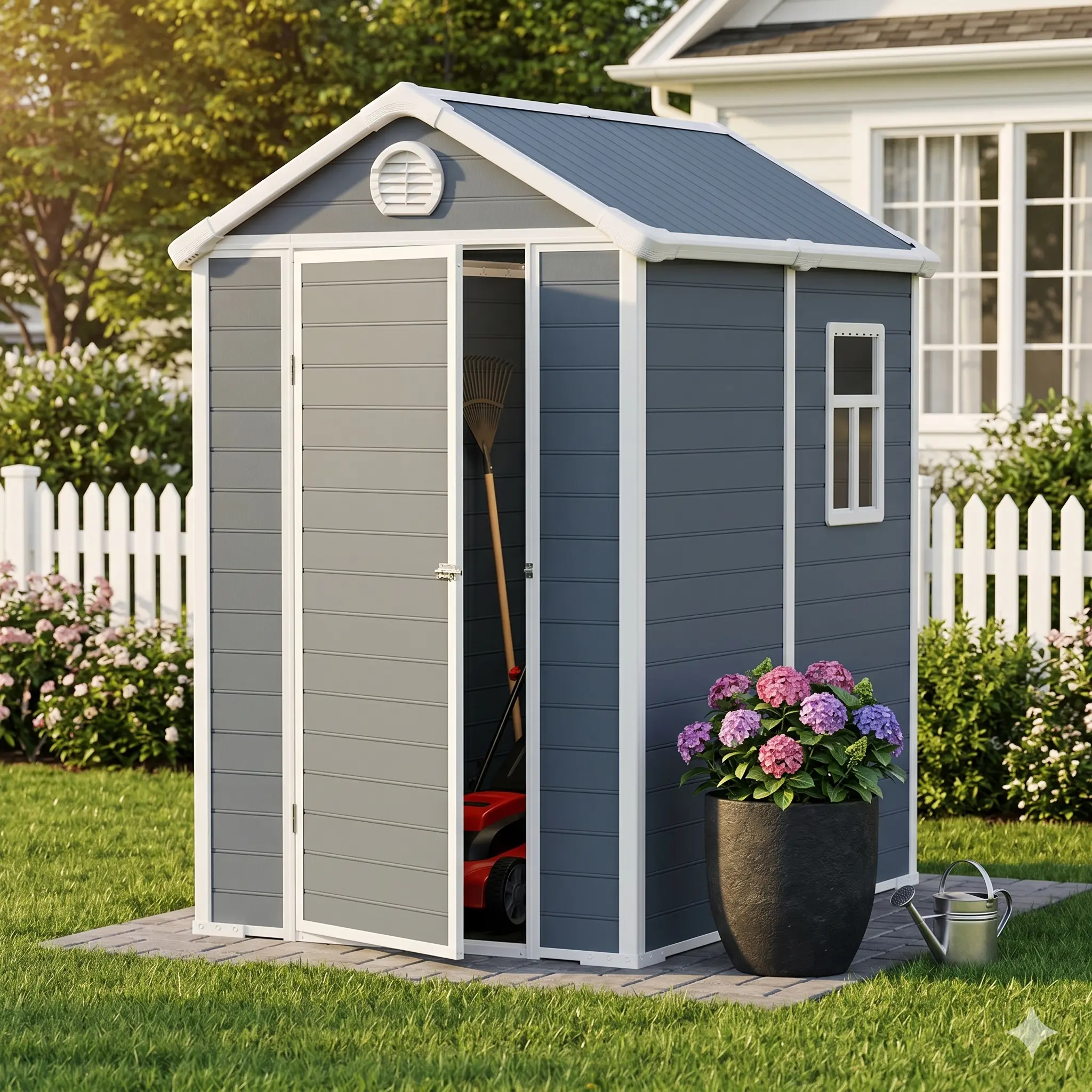 NOVIRE 2-in-1 Heavy Duty Resin Storage Shed - 6x4 Outdoor Unit with Steel-Reinforced Waterproof Sunproof Roof, Maintenance-Free All-Weather Performance, Convertible for Garden Tools or Beach Bathroom, Heavy Duty Shed, Rainproof Sunproof Roof