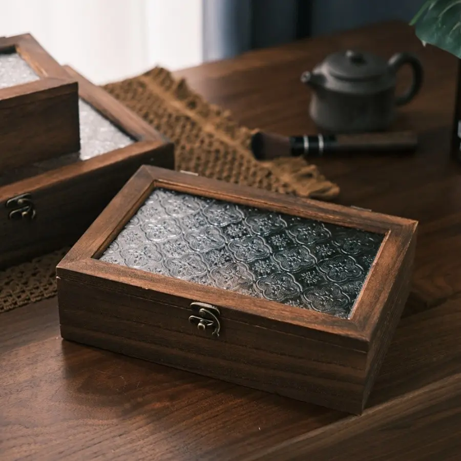 Vintage Wooden Jewelry Box with Lid, Dust-Proof Storage Organizer, Elegant Floral Design, Ideal for Living Room Desktop, Home Decor Essentials, Decorative Storage Organizers
