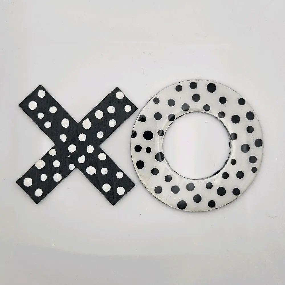 Tic-Tac-Toe- black and white, oversized, polka dot, statement black and white wooden earrings.