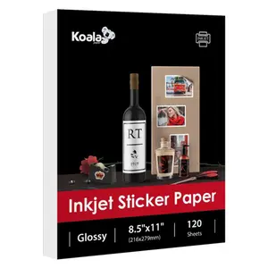Koala Premium Glossy Sticker Paper - 120 Sheets, 8.5x11" Full Sheets for Inkjet Printers