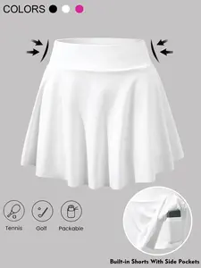 High Waist White Tennis Skirt Pants, 2 In 1 Anti-Flashing Golf/Badminton/Fitness Shorts Skirt With Pockets, Summer Sports Skirt Leggings For Yoga, Outdoor Running, Pilates，New Women Clothing