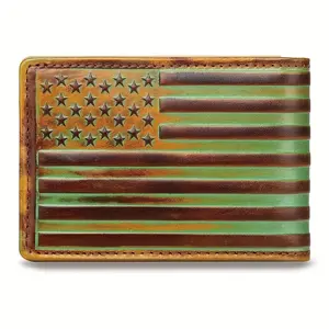 USA Flag Embossed Leather Short Wallet For Men Full Grain Leather Wallets for Men,Bifold Wallets for Men,Mens Leather Wallets with 12 Slots,RFID Blocking Wallets for Men,Gifts for Men
