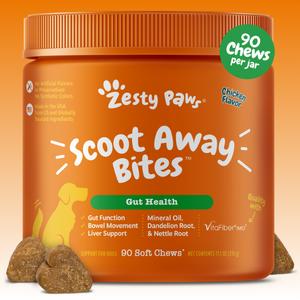 Zesty Paws Scoot Away Bites™ for Dogs Feeding - 90 Soft Chews with VitaFiber & Mineral Oil for Gut Health & Bowel Function Support