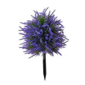 1pcs Artificial Lavender Flowers Ball Bush, Decorative Artificial Shrubs with Ground Spike, Fake Plants Entryway Yard,Artificial Topiary Ball Tree with Flowers for Outdoor Indoor Front Porch Garden