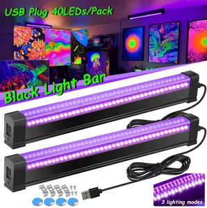 Black Light Bar 2-Pack 8W 12.6inch /32cm LED Blacklight for Fluorescent Tape Posters Body Paint UV Party Lights with 3 Lighting Modes Illumination Decoration