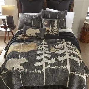 212 MAIN 3-Piece Prewashed Cotton Fiber Queen Bed Quilt Set - 90x90 in Moonlit Nature Scene Multi-Color Rustic Reptile & Amphibian Habitat Decoration for Queen Size Beds, Three-Piece