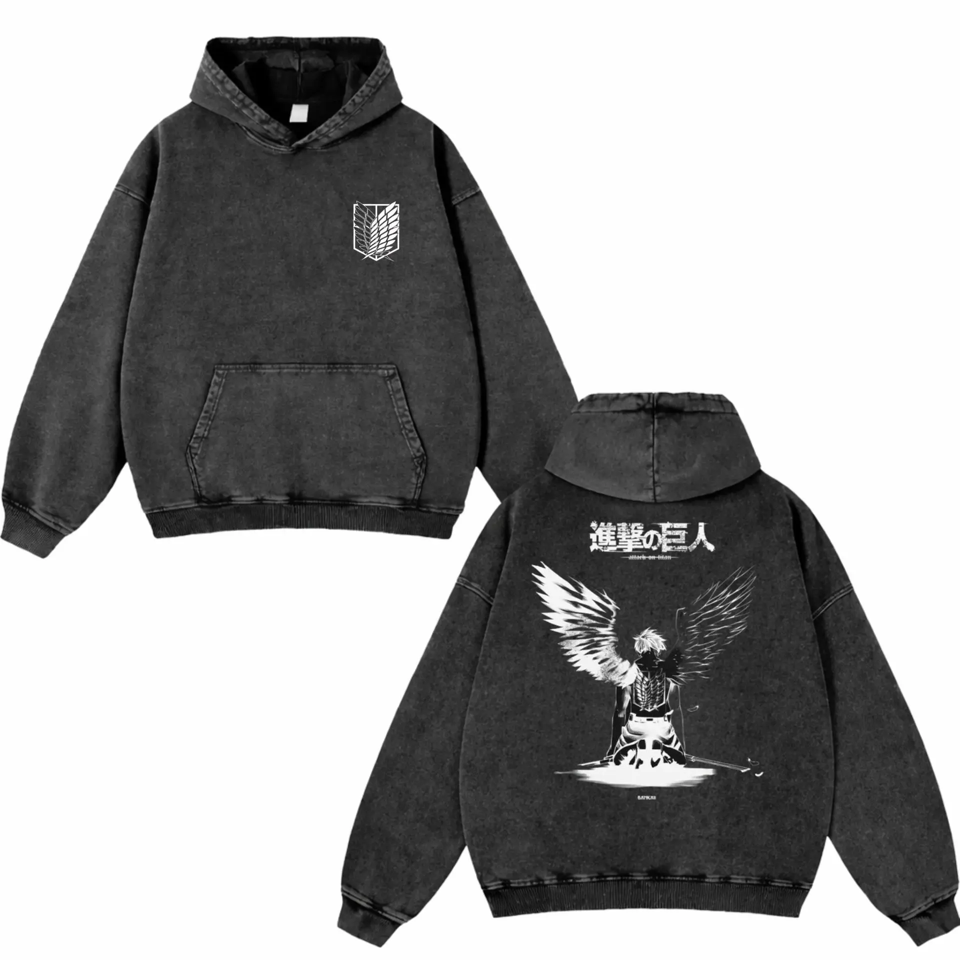 Attack on Titan Anime Snow Washed Hoodie, Retro Gothic Graphic Apparel, Oversized Menswear And Women Menswear Top, Gym Pump Cover, Hip Hop Y2K Graphic Apparel, Gift For Him