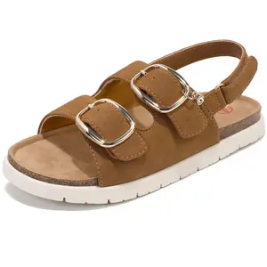 SHOESLOCKER Kids Suede Double-Buckle Slingback Sandals, Cute Sandals for Summer Shoes with Adjustable Straps, Cushioned Footbed & Non-Slip Outsole training Clogs Slip-On Water Shoes casual beach