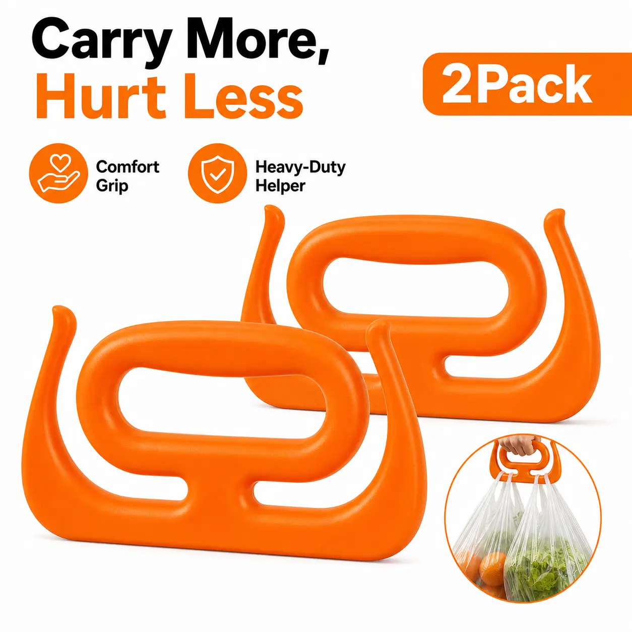 2-Pack Grocery Bag Carrier Handle Holder, Heavy Duty Shopping Bag Grip, Multi-Purpose Reusable Bag Handle for Easy Carrying, portable labor-saving organizer, Supports Up to 100 lbs Per Grip