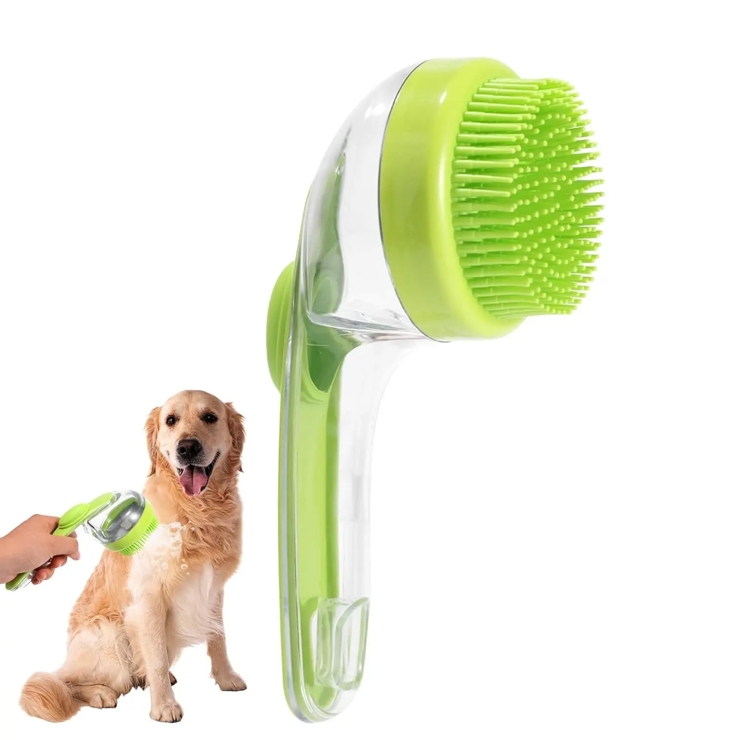 2-in-1 Pet Bath Brush & Shampoo Dispenser - Silicone Massager for Dogs & Cats of All Breeds, Grooming Supplies with Soap Dispensing Brush Clean