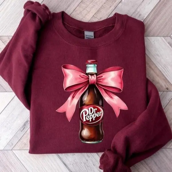 Pink Bow Coquette Dr. Pepper Shirt, Trendy DR Pepper Shirt, Vintage Bow Collage Hoodie Cute Pink Soda Drink Shirt