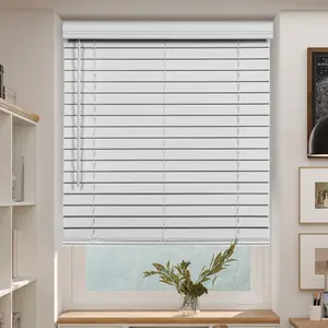 SEEYE 2 Inch Faux Wood Blinds for Indoor Windows with Crown Valance, Cordless Room Darkening Window Blind, 27" W x 60" H, Horizontal Wooden Shades for Bedroom, Kitchen, Office, Doors, White