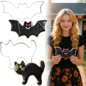 2 count  8" Halloween Cookie Cutters Including Scared  and Bat Shaped Stainless Steel Mold Cutters for Halloween Holiday Baking