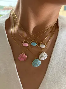 Stainless Steel Enamel Shell Crab Multi-Color Pendant Necklace Popular Daily Parties Gatherings Women's Jewelry Gifts