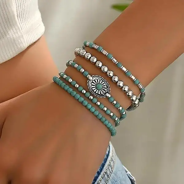 DearYou Studio B Western Turquoise Bracelet for Women Boho Jewelry Beaded Bracelet Stack Western Inspired Clothes Concho Country Concert Cowboy Chic Oufits
