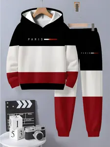 Boys' Fun Printed Hoodie and Sweatpants Set, Striped Sets, Comfortable Casual Wear, Soft and Cozy, 3D Fashion Kids, Long Sleeve Top + Pants