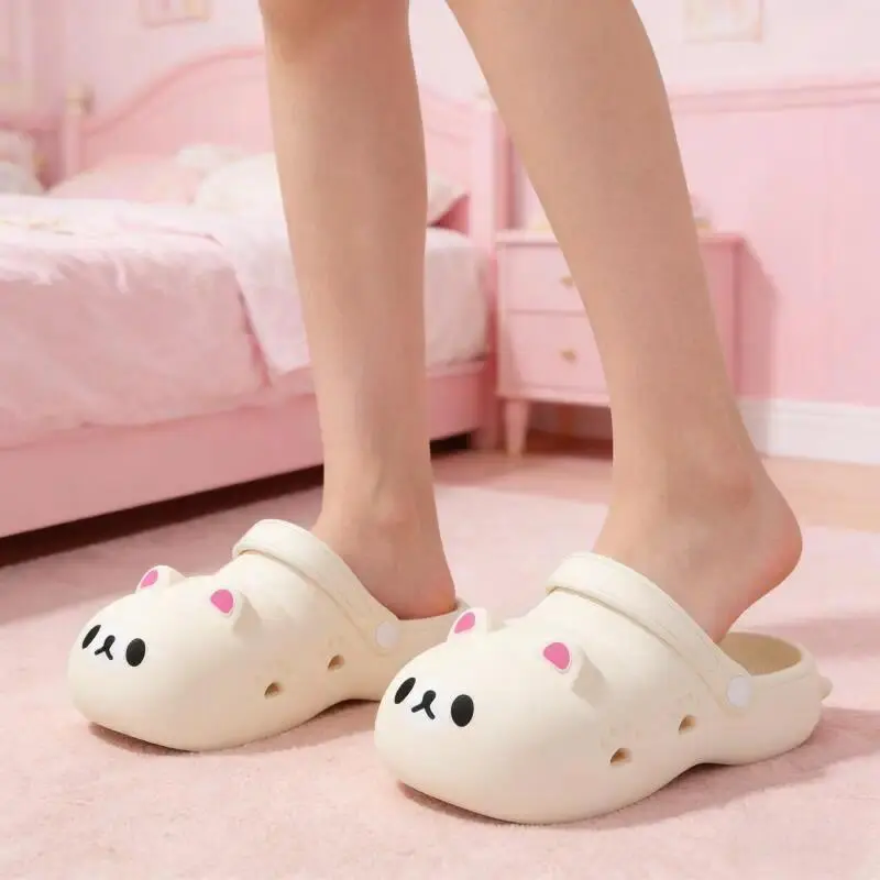 Cute Little Bear Thick Bottom Clogs Shoes Women Summer 2026 Waterproof EVA Lolita Cartoon Slippers Girl's Lovely Garden Shoes