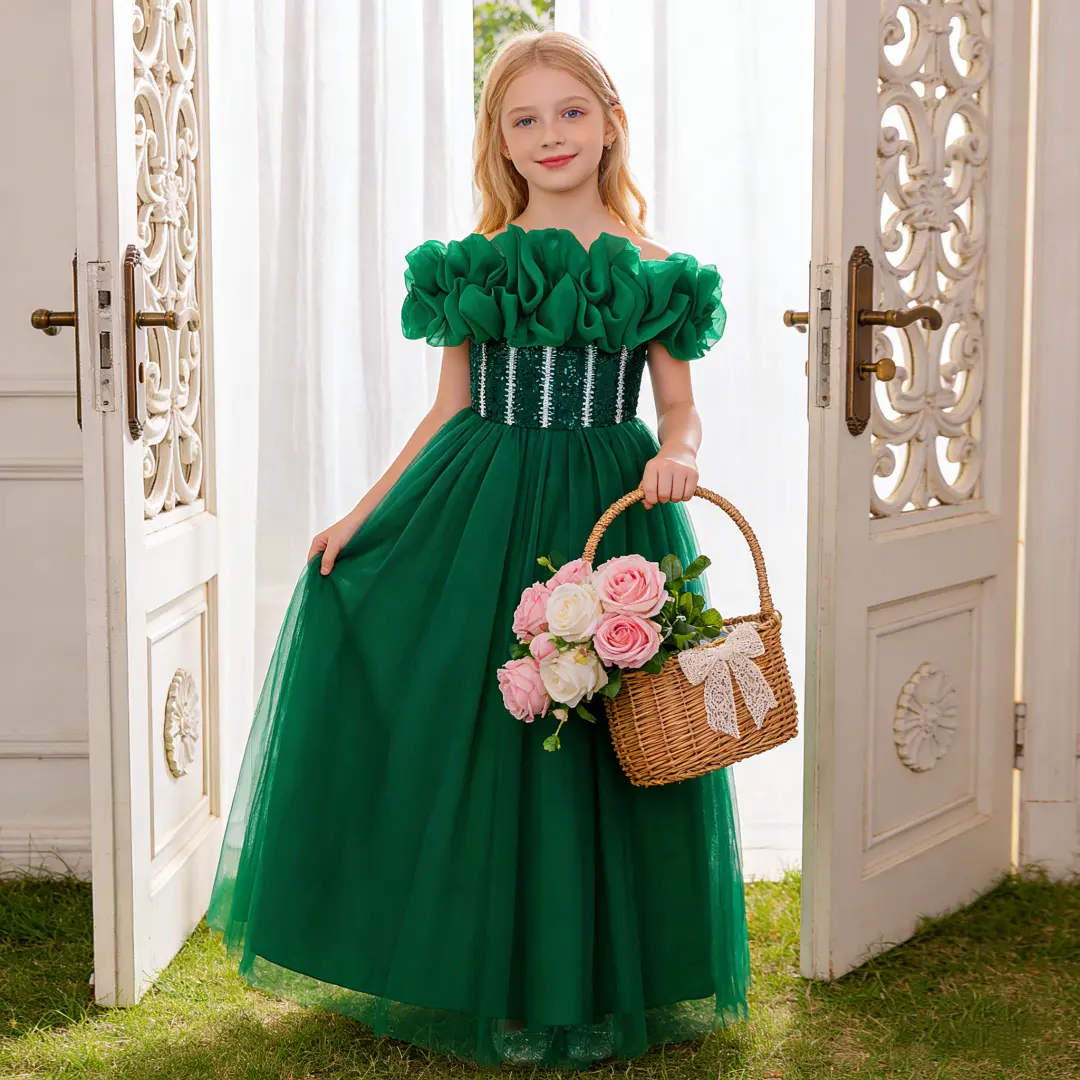 0058 Kids Young Girl Party Dress Mesh Long Dress Princess Style Gown For  Wedding Birthday Kids Young Girl Princess Gown Partywear Royal Blue Dress  For Girls - TikTok Shop