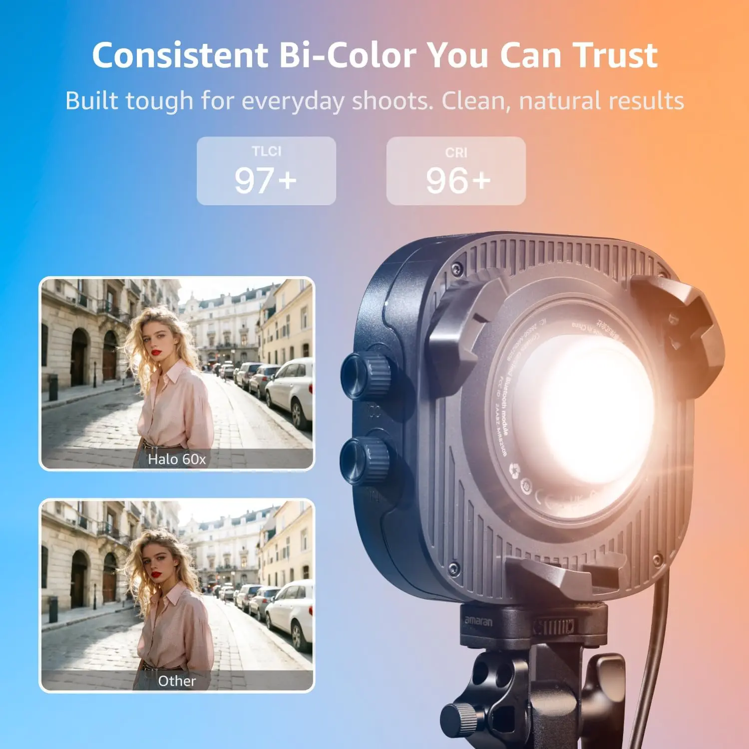 amaran Halo COB LED Video Light-A, Bi-Color Continuous Output Lighting NFC App DMX Control Bowens Mount for Studio Photography Video Recording Livestream