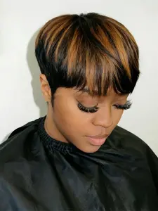 pixie wig Party holidays gift wig 1b30 color short straight human hair wig machine made pixie cut human hair wigs for women daily party cosplay gift use